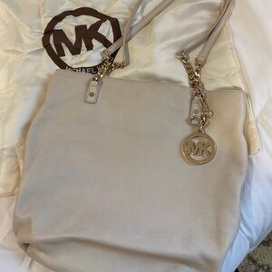Michael Kors Beige Leather Tote with Gold Accents